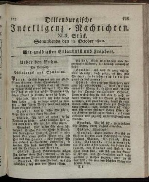 XLII. Stück. Sonnabends den 18. October 1800.