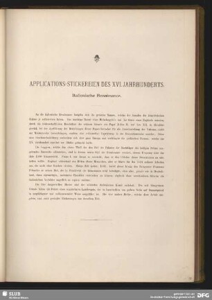 Applications-Stickereien des XVI. Jahrhunderts
