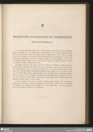Applications-Stickereien des XVI. Jahrhunderts