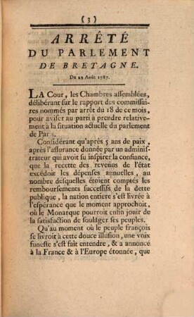 Réponse Du Roi, Aux Supplications, du 27 Août, de sa Cour des Aides : Du 2 Septembre 1787