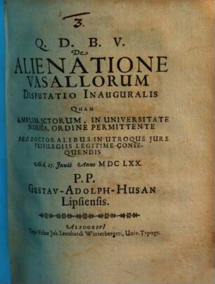 De Alienatione Vasallorum Disputatio Inauguralis
