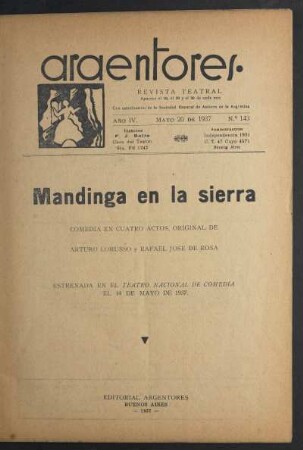 1937014300: Mandinga en la sierra : [comedia en cuatro actos]