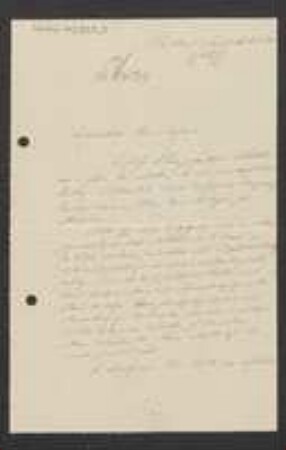 Brief von Hugo de Vries an Unbekannt