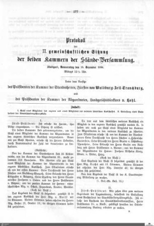 2. Gemeinschaftliche Sitzung, Stuttgart, 16.12.1886