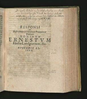 Responsi Ad ... Dominvm Ernestvm ... Appendix Altera.