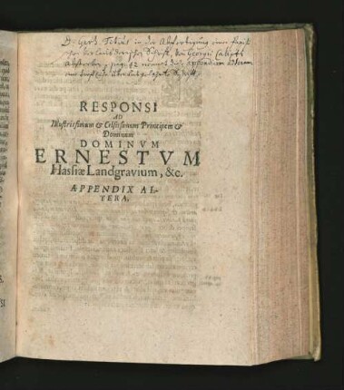 Responsi Ad ... Dominvm Ernestvm ... Appendix Altera.