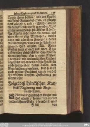 Folget des Türckischen Kaysers Regierung und Regiments-Form.