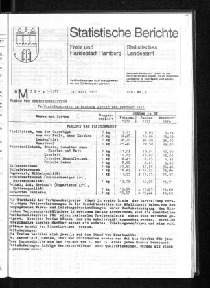 Verbraucherpreise in Hamburg Januar und Februar 1977 : Lfd. Nr. 3