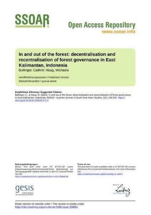 In and out of the forest: decentralisation and recentralisation of forest governance in East Kalimantan, Indonesia