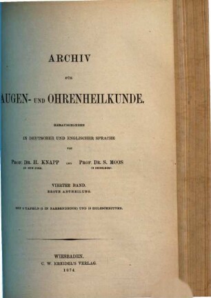 Archiv für Augen- und Ohrenheilkunde. 4, 4. 1874/75 (1874)
