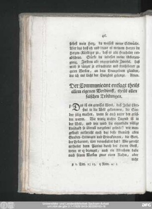 Der Communicant entsagt theils allem eigenen Verdienst, theils allen falschen Tröstungen.