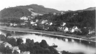 Pötzscha. Stadtteilansicht vom Hausberg über die Elbe nach Ostsüdost zum Rauenstein