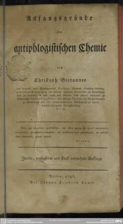 Anfangsgründe der antiphlogistischen Chemie