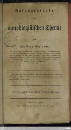 Anfangsgründe der antiphlogistischen Chemie