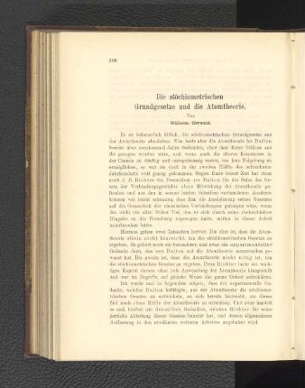 Die stöchiometrischen Grundgesetze und die Atomtheorie.