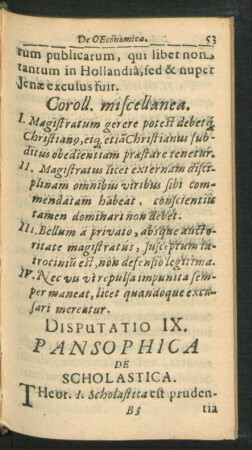 Disputatio IX. Pansophica De Scholastica. Respondente Joachimus Busseru