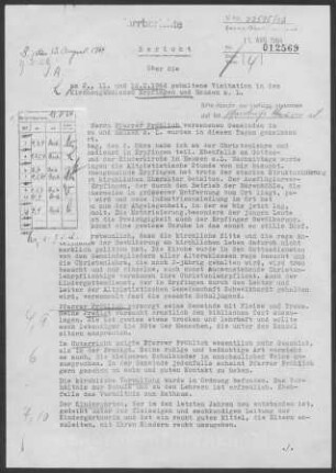 Erpfingen: Visitationsbericht mit Pfarrbericht 1964