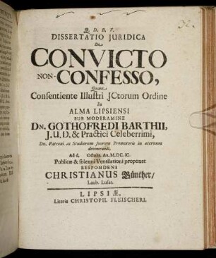 Dissertatio Iuridica De Convicto Non-Confesso