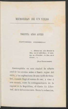 Treinta años antes: Costumbres cordobesas