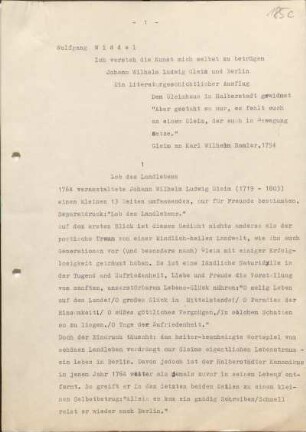[W145]: Ich versteh die Kunst mich selbst zu betrügen : Johann Wilhelm Ludwig Gleim und Berlin : Ein literaturgeschichtlicher Ausflug