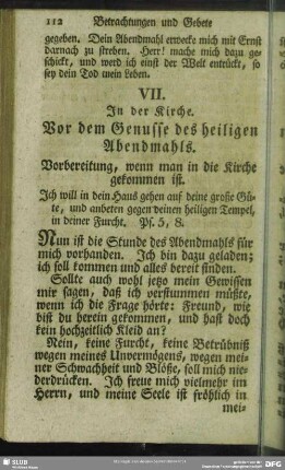In der Kirche. Vor dem Genusse des heiligen Abendmahls