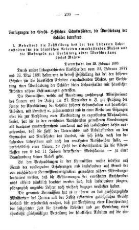 Verfügung der Großh. Hessischen Schulbehörden, die Überbürdung der Schüler betreffend