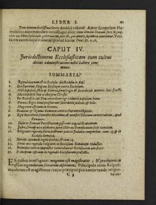 Caput IV. Iurisdictionem Ecclesiasticam cum cultus divini administratione nihil habere commune.