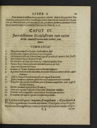 Caput IV. Iurisdictionem Ecclesiasticam cum cultus divini administratione nihil habere commune.