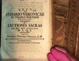 De svdario Veronicae in templo Portensi depicto disserit et lectiones sacras