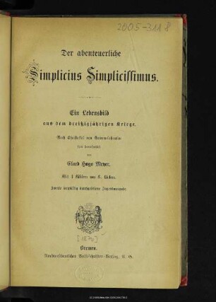 Der abenteuerliche Simplicius Simplicissimus : ein Lebensbild aus dem dreißigjährigen Kriege