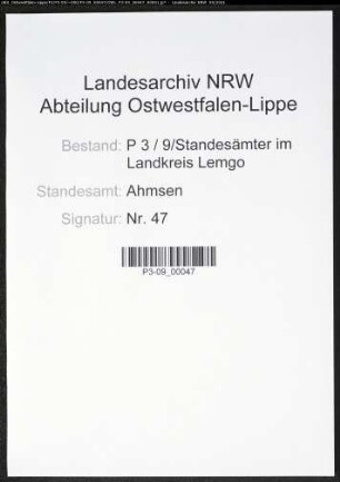 Heiratsregister Standesamt Ahmsen