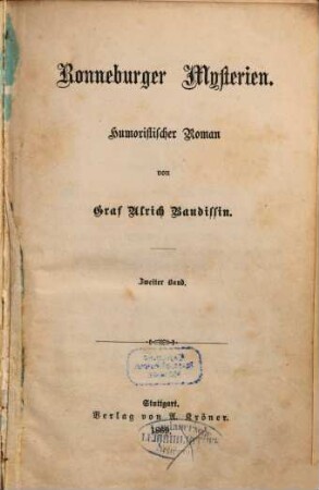 Ronneburger Mysterien : Humoristischer Roman von Graf Ulrich Baudissin, 2