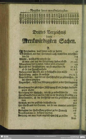 Drittes Verzeichniß derer Merckwürdigsten Sachen