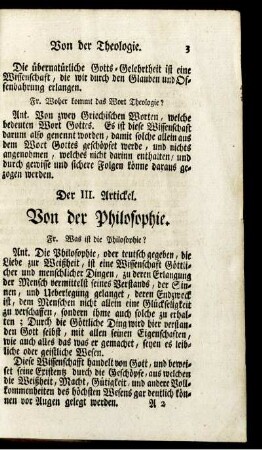 Der III. Artickel. Von der Philosophie.