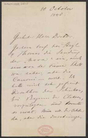 Brief an Ludwig Strecker  an B. Schott's Söhne : 10.10.1886