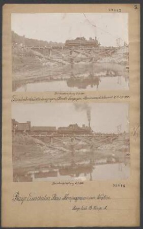 Im Westen: Eisenbahnbrücke bei Longuyon an der Strecke Longuyon - Baroncourt, Bauzeit 27.08.-03.09.1914, Belastungsprobe mit Zug