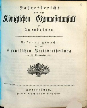 Jahresbericht von der Königlichen Gymnasialanstalt zu Zweybrücken. 1820/21