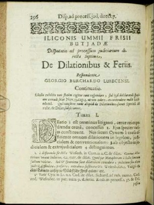 Disputatio [...] Septima. De Dilationibus & Feriis.