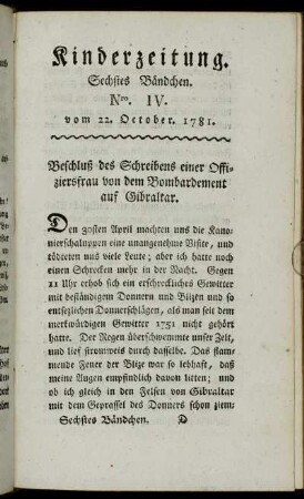 Nro. IV. vom 22. October 1781