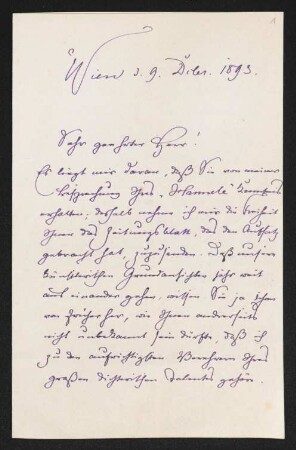 Brief von Max Kalbeck an Gerhart Hauptmann