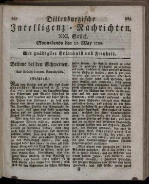 XXI. Stück. Sonnabends den 25. May 1799.