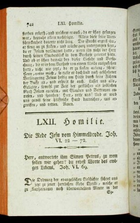 LXII. Homilie. Die Rede Jesu vom Himmelbrode. Joh. VI. 22-72