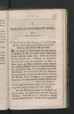 V. Nachträge zur fuldaischen Geschichte. Vom Herausgeber