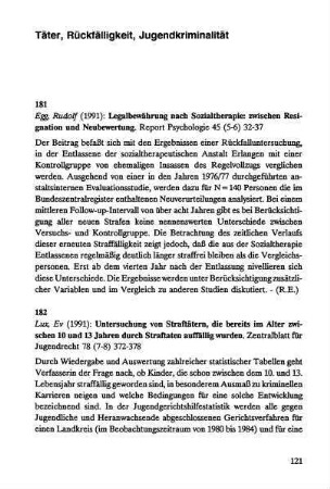 121-123, Täter, Rückfälligkeit, Jugendkriminalität