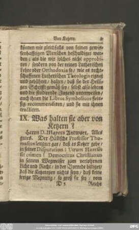 IX. Was halten sie aber von Ketzern?