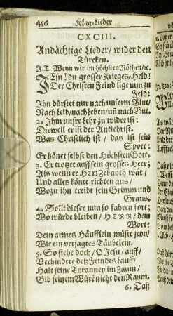Andächtige Lieder/ wider den Türcken.