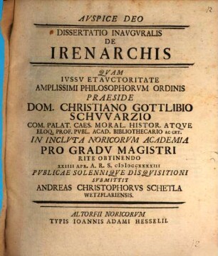 Dissertatio Inavgvralis De Irenarchis