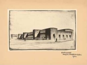 BBC (Brown, Boveri & Cie), Mannheim-Käfertal Entwurf Maschinenfabrik: Foto von Inv.Nr. 35409: Perspektivische Ansicht Maschinenfabrik