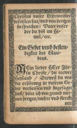 Ein Gebet umb bestendigkeit des Glaubens.