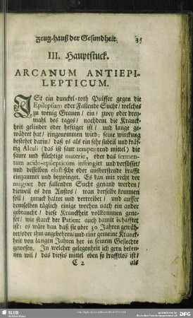 III. Hauptstuck. Arcanum Antiepilepticum
